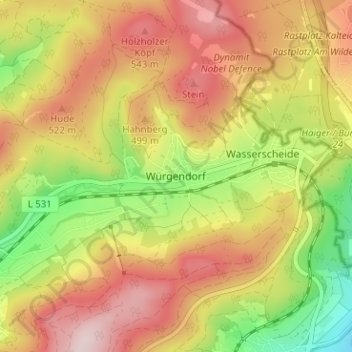 Mapa topográfico Würgendorf, altitud, relieve