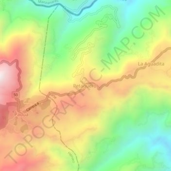 Mapa topográfico Petaqueros, altitud, relieve