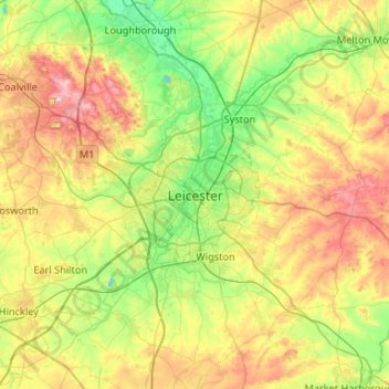 Mapa topográfico Leicester, altitud, relieve
