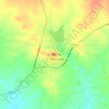 Mapa topográfico Dutsin Ma, altitud, relieve