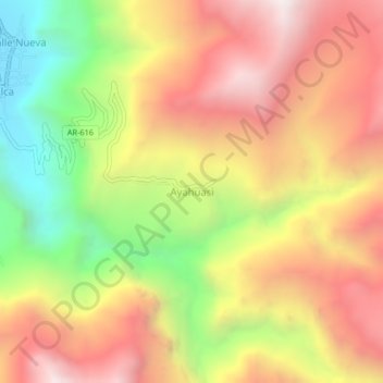 Mapa topográfico Ayahuasi, altitud, relieve