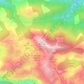 Mapa topográfico Pico de La Capía, altitud, relieve