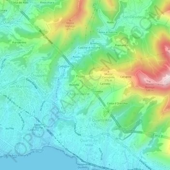 Mapa topográfico Staiato, altitud, relieve