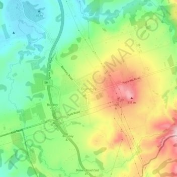 Mapa topográfico Bombay, altitud, relieve