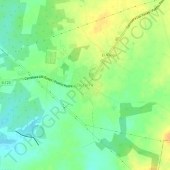 Mapa topográfico Becerra, altitud, relieve