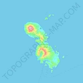 Mapa topográfico Pulau Sangihe Besar, altitud, relieve