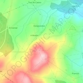 Mapa topográfico As Estibadas, altitud, relieve