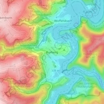 Mapa topográfico Rurberg, altitud, relieve