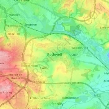Mapa topográfico Rothwell, altitud, relieve