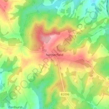 Mapa topográfico Netherfield, altitud, relieve