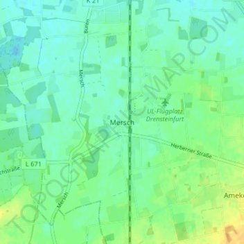 Mapa topográfico Mersch, altitud, relieve