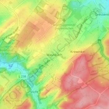 Mapa topográfico Mausbach, altitud, relieve
