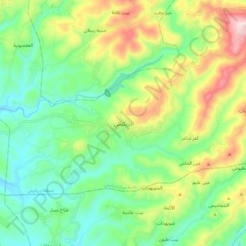 Mapa topográfico Dureikish, altitud, relieve