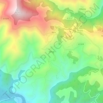 Mapa topográfico Hornija, altitud, relieve