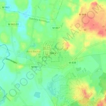 Mapa topográfico Bara, altitud, relieve