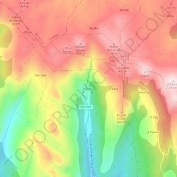 Mapa topográfico A Silvosa, altitud, relieve