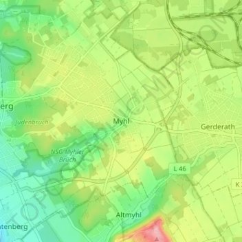 Mapa topográfico Myhl, altitud, relieve