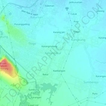 Mapa topográfico Kebonbatur, altitud, relieve