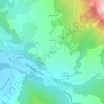 Mapa topográfico Saint-Pons, altitud, relieve