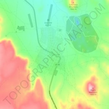 Mapa topográfico Goldfield, altitud, relieve