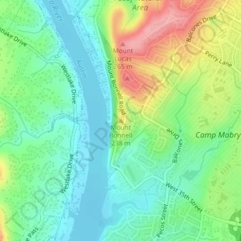 Mapa topográfico Mount Bonnell, altitud, relieve
