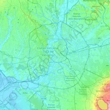 Mapa topográfico Roma, altitud, relieve