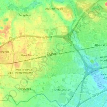 Mapa topográfico Taastrup, altitud, relieve