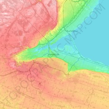 Mapa topográfico Hamilton, altitud, relieve