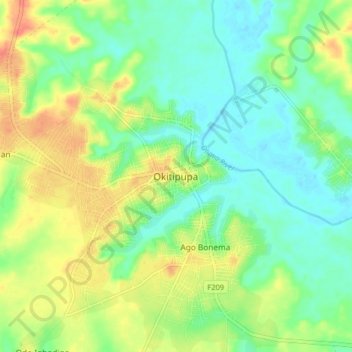 Mapa topográfico Okitipupa, altitud, relieve