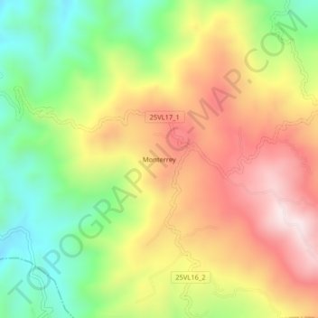 Mapa topográfico Monterrey, altitud, relieve