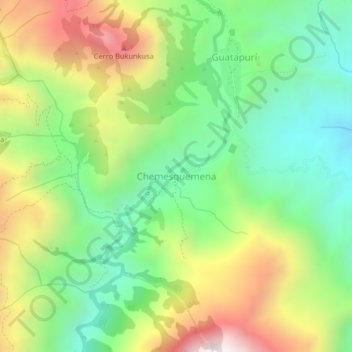 Mapa topográfico Chemesquemena, altitud, relieve