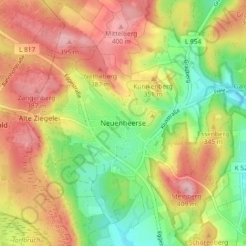 Mapa topográfico Neuenheerse, altitud, relieve