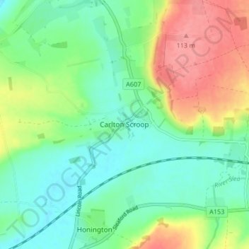 Mapa topográfico Carlton Scroop, altitud, relieve
