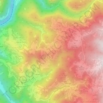 Mapa topográfico Levpa, altitud, relieve