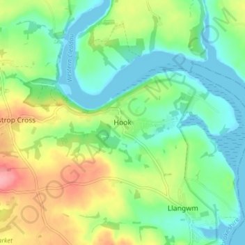 Mapa topográfico Hook, altitud, relieve