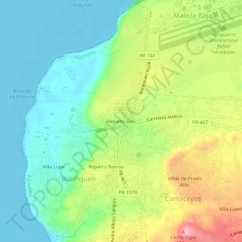 Mapa topográfico Reparto Solá, altitud, relieve