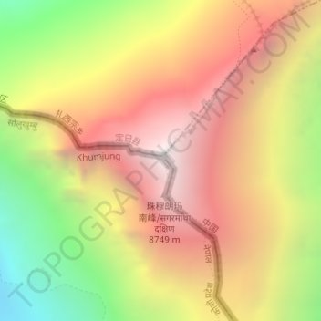 Mapa topográfico Monte Everest, altitud, relieve