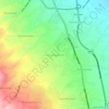 Mapa topográfico Tanjungarum, altitud, relieve