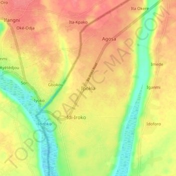 Mapa topográfico Ipokia, altitud, relieve