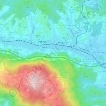 Mapa topográfico Odrga, altitud, relieve
