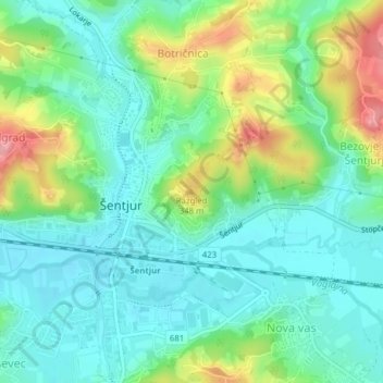 Mapa topográfico Razgled, altitud, relieve