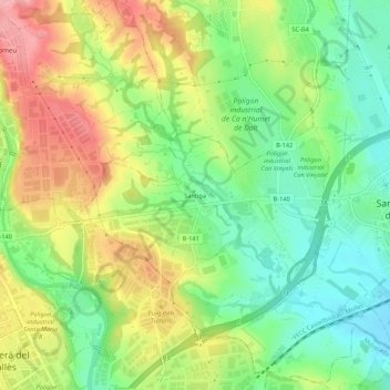 Mapa topográfico Santiga, altitud, relieve