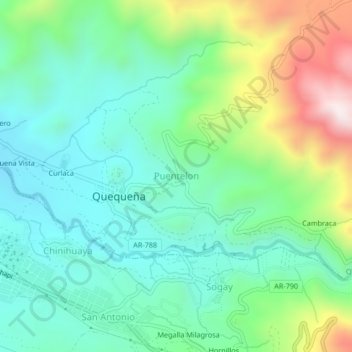 Mapa topográfico Puentelon, altitud, relieve