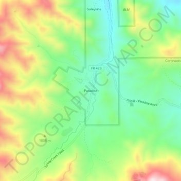 Mapa topográfico Paradise, altitud, relieve