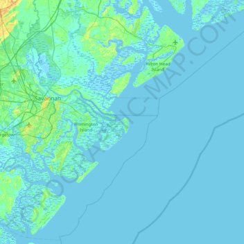 Mapa topográfico Tybee Island, altitud, relieve