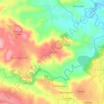 Mapa topográfico Kendel, altitud, relieve