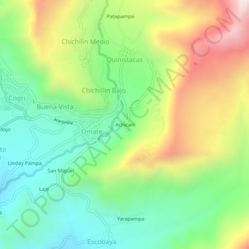 Mapa topográfico Achicari, altitud, relieve