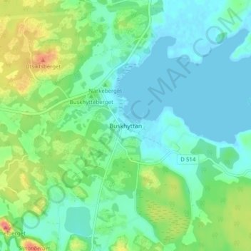 Mapa topográfico Buskhyttan, altitud, relieve
