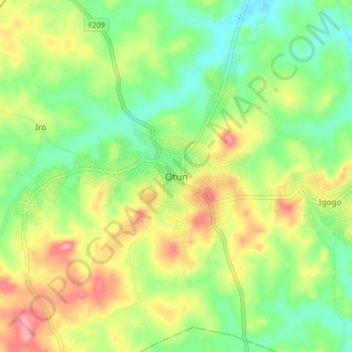 Mapa topográfico Otun, altitud, relieve