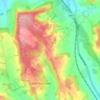 Mapa topográfico Dunsmore, altitud, relieve